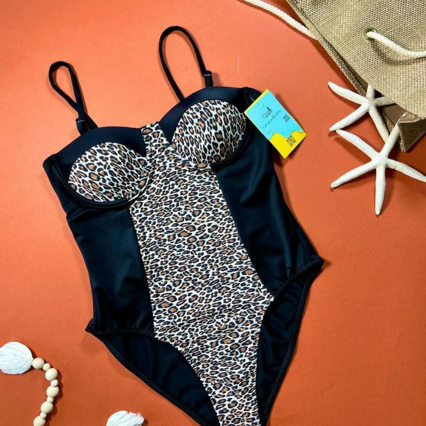 مایو کاپدار  اسلیپ طرح پلنگی